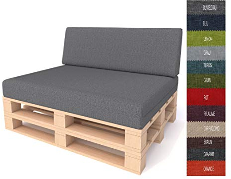 Pillows24- Palettenkissen 2-teiliges Set | Palettenauflage für Palettensofa | Rückenkissen & Sitzkissen für Europaletten | Palettenmöbel für Indoor & Outdoor mit UV-beständig | Made in EU | Dunkelgrau