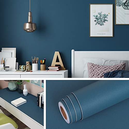 Livelynine Carta da Parati Blu Navy Pellicola Adesiva Mobili Blu Scuro Rotolo Carta Adesiva per Pareti Bambini Soggiorno Rivestimento Parete Camera da Letto PVC Adesivi per Mobili Decorativi 40CMX2M