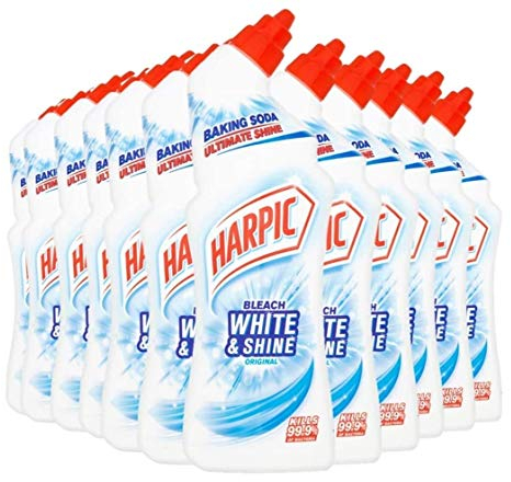 Harpic White & Shine Toilet Bleach Gel, Original Scent, Pack 12 x 750 ml, Kills 99.9% of Bacteria, Toilet Cleaner
