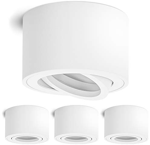 linovum SMOL Downlight Extra Flat Pivoting in Matt White and Round - Surface-Mounted Light Diameter 80 mm for LED Modules Pack of 4