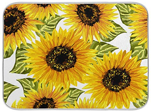 HaJie - Alfombrilla de secado rápido de microfibra, diseño de hojas de girasol de verano, lavable, para cocina, para platos, cristal, 40,6 x 45,7 cm