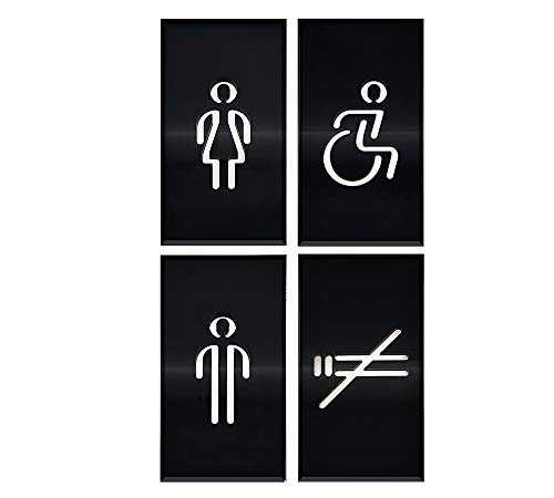 DOJA Barcelona | Toilette Gäste WC Schild Aufkleber | Damen+Herren+Behinderten+Rauchen Verboten | Farbe Schwarz | 100mm Ø | Selbstklebend WC Tuerschild Toilettenschild Toiletten Aufkleber