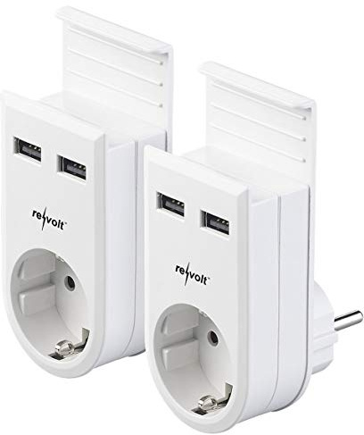 revolt USB Ladestation: 2er-Set Steckdosen mit Doppel-USB-Netzteil & Smartphone-Ablage, 17W (Wand-Ladegerät, Ladestation Steckdose, Hub)