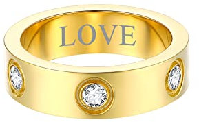 FOCALOOK Herren 6mm breit Band Ring mit funkelnden Zirkonia eingelegt 18k vergoldet personalisiert Ehering Trauring Verlobungsring Partnerring Modeschmuck für Hochzeit Größe 62 (19.7)