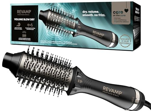 REVAMP Pro Define Perfect Blow Dry Hair Brush, Hot Air Styler - 4 in 1 Hair Dryer Brush for Drying, Detangling, Smoothing and Styling - Volumising Blowdry Hairbrush with Progloss Super Shine Oils
