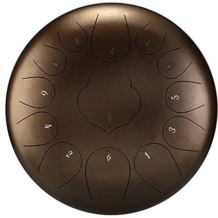 GKZJ Zungentrommel 11 gegen 13 Tone 12 Zoll,Stahl-Zungentrommel Hand Pan Schlagzeug Instrument mit Trommelschlägeln Note Sticks Musikbuch,Für Meditation Yoga Musiktherapie,12 inch 13 Tone-Bronze