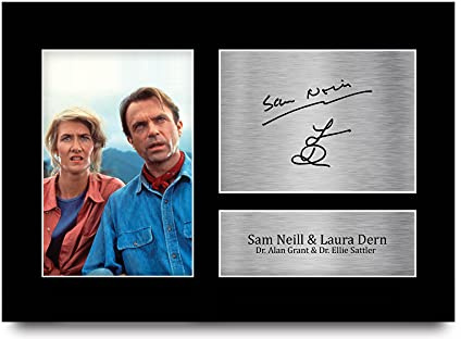 HWC Trading A4 Sam Neill & Laura Dern Jurassic Park Geschenke Gedruckt, Signiert Autogramm Bild Für Film-Erinnerungsstücke-Fans - A4 Eingerahmt