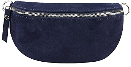Made in Italy OBC Damen Leder Tasche Gürteltasche Crossbody Hüfttasche Bauchtasche Hüfttasche Umhängetasche Cross-Over Bodybag Schultertasche Handytasche Geldtasche (Dunkelblau (Wildleder))