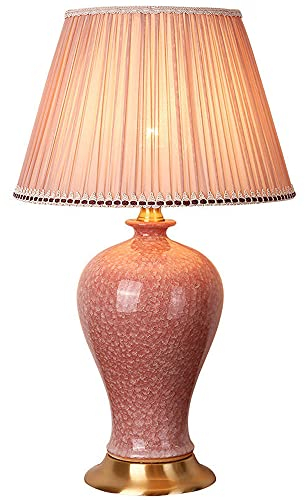 FAZRPIP Rosa Finish Keramik Tischlampe Amerikanische Retro Schlafzimmer Nachttischlampe Große Orientalische Keramik Schreibtischlampe Für Wohnzimmer Studie Hochzeit Dekoration