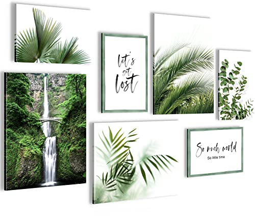 Novart Wandbilder Grüne Blätter Pflanze - KOMPLETT AUFHÄNGFERTIG - Natur Wohnzimmer Schlafzimmer - 7 Moderne Mood-Bilder - N004171a