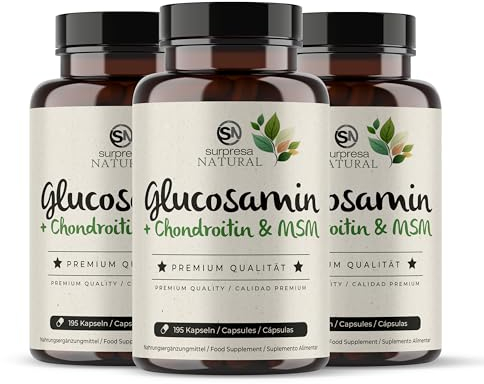 Surpresa Natural Glucosamina condroitina & MSM capsule ad alto dosaggio I 3 x 195 capsule I 4500 mg al dose giornaliera I Integratore alimentare senza additivi e testato in laboratorio I 1 mese