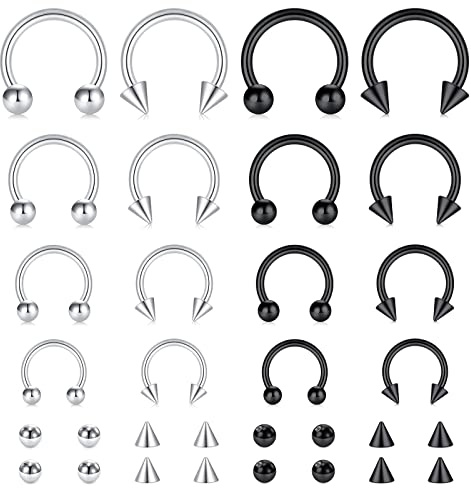 TOKRING 16PCS 16G Septum Nose Rings, Surgical Steel Piercing Jewelry, Cartilage Horseshoe Body Piercing Eyebrow Tragus Lip Rings of Sizes for Women Men 6-12mm
