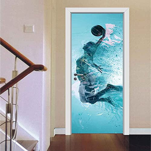 CBWRAW 3D Türaufkleber Blaue Abstrakte Figur Abnehmbare PVC Selbstklebende wasserdichte Wandbild Art Decals Poster Tapete Für Wohnzimmer Küche Schlafzimmer Kinderzimmer Dekoration 90x200cm