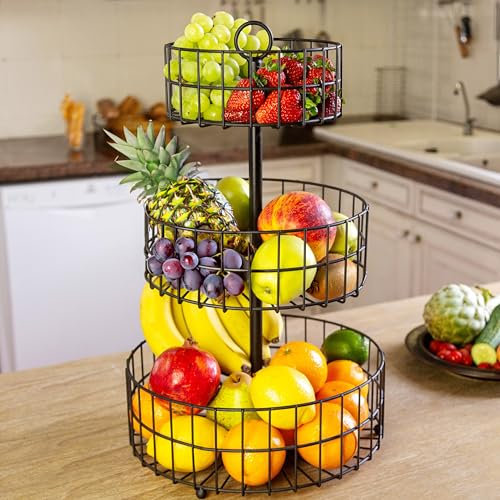 DEKOFY Obst Etagere XL - Moderner Obstkorb mit extra viel Platz - auch als einzelne Obstschale nutzbar - Etagere 3 Etagen, Deko Küche, Obst Aufbewahrung, Aufbewahrung Küche