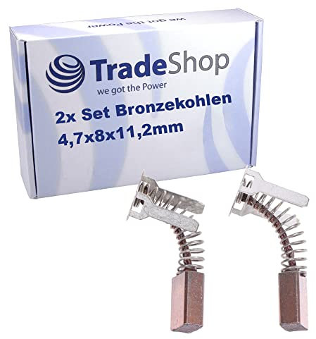 2x Trade-Shop Bronzekohlen/Kohlebürsten/Kohlestifte 4,7x8x11,2mm für Bosch GDR 12 V (0601909521), GDS 12 V (3601J09500), GDS 18 V (3601J09301)