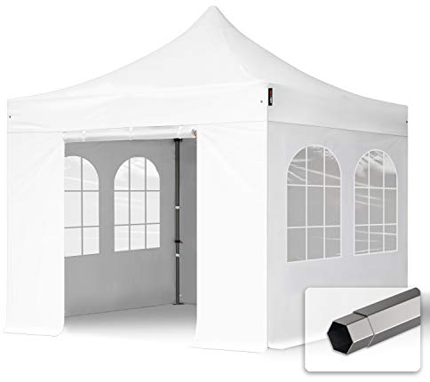TOOLPORT Faltzelt Partyzelt 3x3m - mit 4 Seitenteilen Premium Dach Faltpavillon schwer entflammbar Pavillon weiß