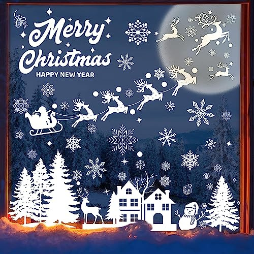 Fensterbilder Weihnachten Selbstklebend,Aivatoba Fensterdeko Weihnachten Kinderzimmer Weihnachtsmann Fensterdeko Winter Schneeflocken PVC Aufklebe Fensterbilder Weihnachten Wiederverwendbar