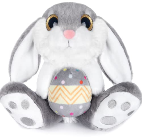 My OLi Easter Bunny 8.5 Plush Rabbit with Easter Egg – Floppy-Eared Sitting Bunny Soft Toy Perfect Bedtime Friend for Kids Babies Boys & Girls – Ideal Easter Gift, Gray