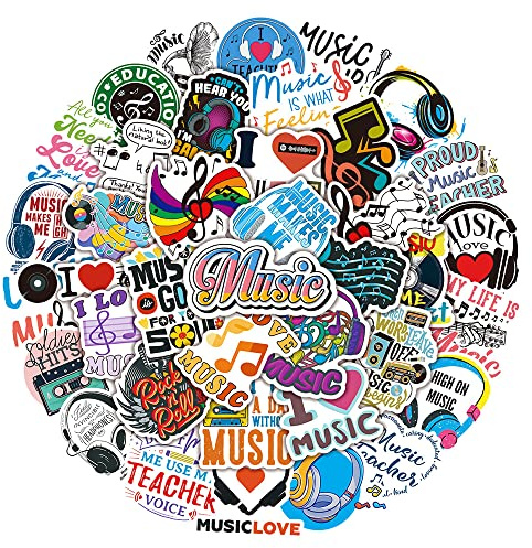 Music Stickers for Laptop (50 PCS),Gift for Children Teens Adults Girl Boys,Waterproof Stickers for Water Bottle,Music Vinyl Stickers for Scrapbook,Skateboard,Bike,Phone,Dairy