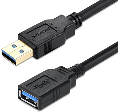 XBOHJOE USB-förlängningskabel 1,8 m hög hastighet USB 3.0 förlängningskabel typ A hane till en hona dataöverföring 5 Gbps för mus förlängare kabel tangentbord förlängningssladd etc (6 fot svart)