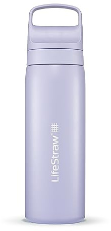 LifeStraw Go Series – Double Wall BPA-Free Vacuum Insulated 18 oz Stainless Steel Water Filter Bottle for Travel and Everyday use; Provence Purple