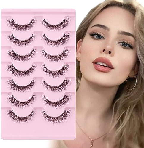 Glowing Win Falsche Wimpern Natürlich 7 Paar Fluffy Fake Lashes Cat Eye | Klares Band, Wiederverwendbar,Handgemacht, Katzenauge Mink False Eyelashes Künstliche Wimpern Cateye