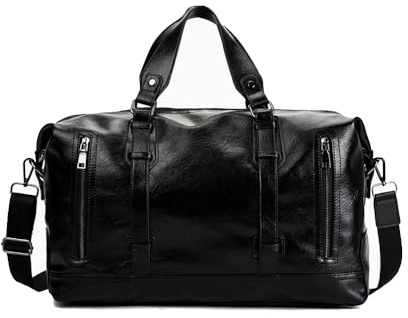 XINYASEE Reisetasche aus Leder, Wochenend-Reisetasche für Männer mit abnehmbarem Schulterriemen Große Reisetasche, Wochenendtasche, Sporttaschen für Männer und Schwarz