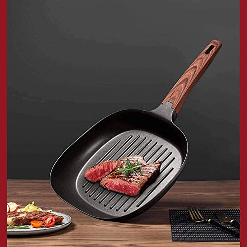 VELLOW Nonstick Square Grill Pans/Stone Frying Pan Induction forStove Tops with Wooden Handle Square Skillet Bacon Pan Dishwasher Safe Oven Safe-Black