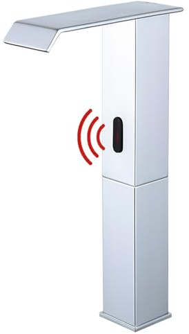 XJTNLB Waschtischarmatur Sensor Wasserfall Warm Kalt Wasserhahn Wasserfall Bad Infrarot Wasserhahn mit Sensor Batteriebetrieben,Chrom,Hoch