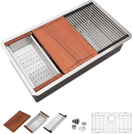 Dcolora 32 In. Undermount Kitchen Sink, Stainless Steel Workstation Single Bowl 10 Deep R10 Corners, 32 x 19 x 10 #DC-U7744