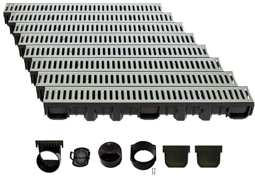 ScarMaxx 8m Canaletta scolo Acqua piovana A15 Altezza 115 mm - Griglia scolo Acqua piovana Set Completo 13 x 800 x 11,5 cm Acciaio Zincato