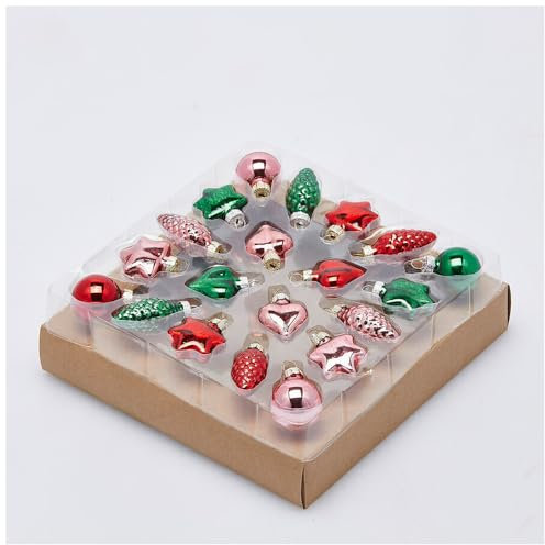 EDG - Enzo De Gasperi Packungen mit 20 Weihnachtskugeln mit Herz-, Tannenzapfen- und Sterndekoration aus mehrfarbigem Glas, 40 x 40 x 3 cm