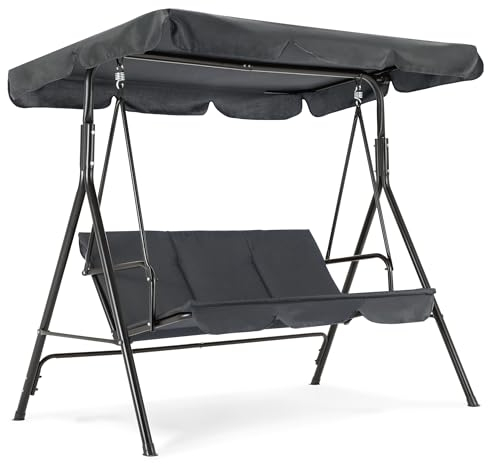 M MCombo Balançoire hollywoodienne 3 Places, Balançoire de Jardin avec Toit réglable, Banc à Bascule Outdoor, Chaise Longue de Jardin résistante aux intempéries, 114 x 170 x 155 cm, Gris 8003