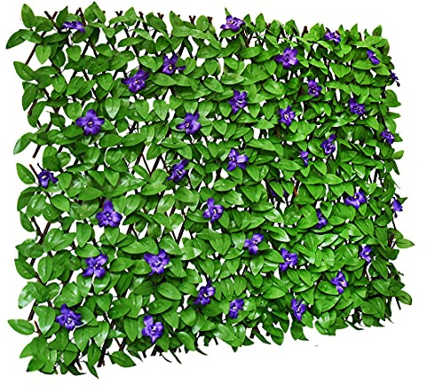 Sumery Expandable Fence Privacy Screen for Balcony Patio Outdoor,Decorative Faux Ivy Fencing Panel,Artificial Hedges (Single Sided Leaves) (4, Purple Flowers)