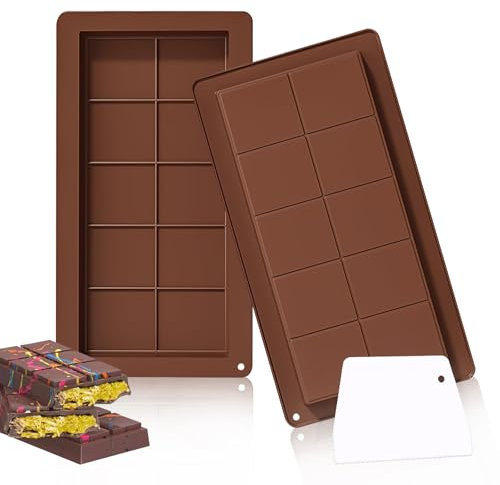 Schokoladenform Silikon, 2 Stück Tief Schokoladentafel Form mit Spatel, Silikonform Schokolade, Schokoladen Form, Chocolate Mold für 10 Tafeln Schokolade