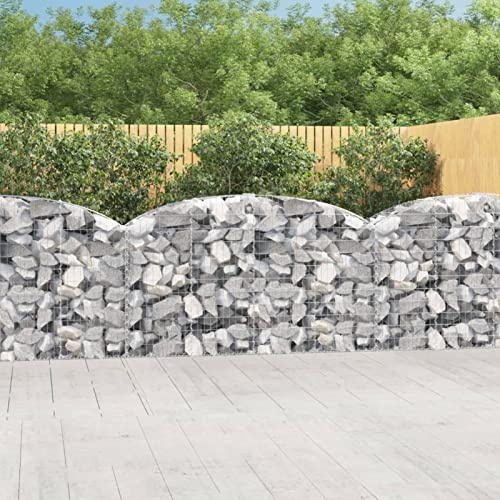 Homgoday Panier de Gabions Arqué 200x50x100/120 cm Fer Galvanisé, Mur à Gabion de Jardin, Panier de Gabion Clôture de Extérieur pour Terrasse, Arrière-Cour, Pelouse B