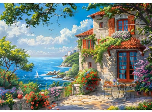MISITU Puzzle 1000 Teile für Erwachsene und Kinder ab 14 Jahren Klassische Puzzles, Villa am Meer Puzzle 1000 Teile