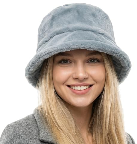 HIQIU Vinter fiskarhatt Fuzzy hink hatt fluffig pälsig varm hinkmössa för kvinnor, B1# Grå, M/one size
