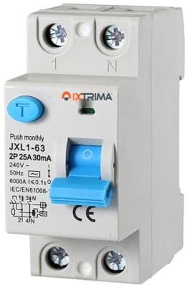Interrupteur différentiel pur 25 A 2 pôles 2 P 220 V 6 kA 30 mA 2 modules DIN, RCCB C25