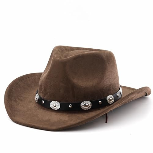 Jellecutte Cowboyhut für Herren und Damen, klassischer Fedora-Westernhut mit Schnallengürtel-Coffee
