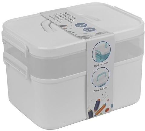 URBNLIVING 2-Layer Portable Sewing Accessories Box Kit - Organiser Trays with Clip-Lock Closures & Carry Handle - Lightweight & Compact Storage for Tools, Threads