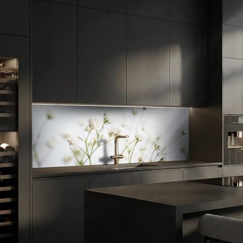 Dedeco Küchenrückwand Motiv: Blumen V6, 3mm Aluminium Alu-Platten als Spritzschutz Fliesenspiegel zum Aufkleben Wandschutz wasserfest, UV-Lack matt, alle Untergründe, 260 x 60 cm