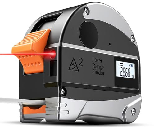 Digital Laser Tape Measure, 40M USB Rechargeable Laser Meter & 5 m Tape, 2-in-1 Measuring Tool for Distance/Area/Volume Measurement, M/In/Ft Unit Switch, LCD Backlight Display