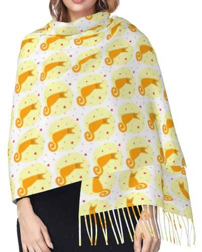 Hceaatb Damen-Schal, Katze, rotes Herz, abstrakt, modisch, Winter, warm, Kaschmir, Fransenschal, Schwarz , Einheitsgröße