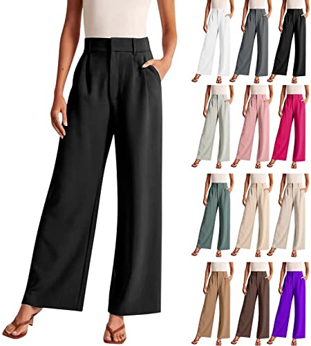 Marlenehose Damen Elegant Gerades Bein - Anzughose Damen High Waist Große Größen Arbeitshose Locker Straight Hosen Freizeithose Einfarbige Büro Pants Anzughosen Sommerhose Stoffhose Palazzohose