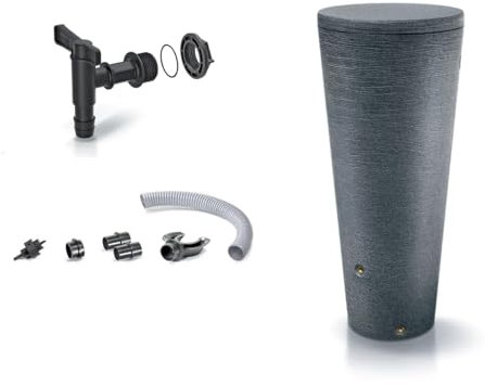 Set Wassertonne Tubo 210 l Granit-Effekt mit integriertem Pflanzkasten mit Wasserhahn und Anschluss-Set