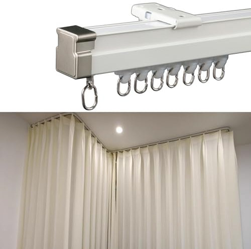Flexible Vorhangschiene für Erkerfenster, 5 m, biegbare Stange für Wohnmobil/Ankleidezimmer/Krankenhaus, Deckenmontage, 1,8 m, Weiß