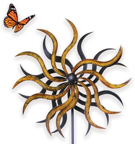 matches21 HOME & HOBBY Großes Windrad Metall 185 cm, wetterfeste Frühlings Garten-deko in Sonnenstrahlform - Windmühle in Gelb