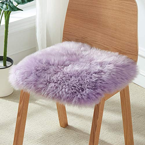 Cojín de asiento cuadrado natural de piel de oveja suave, lana, peluda, almohadilla para silla, antideslizante, para escritorio, engrosado, 45 x 45 cm (18 x 18 pulgadas) - púrpura
