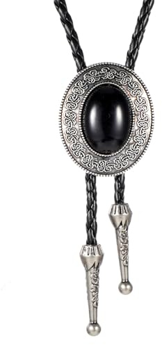 ElevateTech Bolo Tie for Men Necklace Accessories Round Shape Western Cowboy Bola Bolero Tie Supplies Western Jewelry Handmade With Alloy Turquoise Cowboy Birthday (Black)
